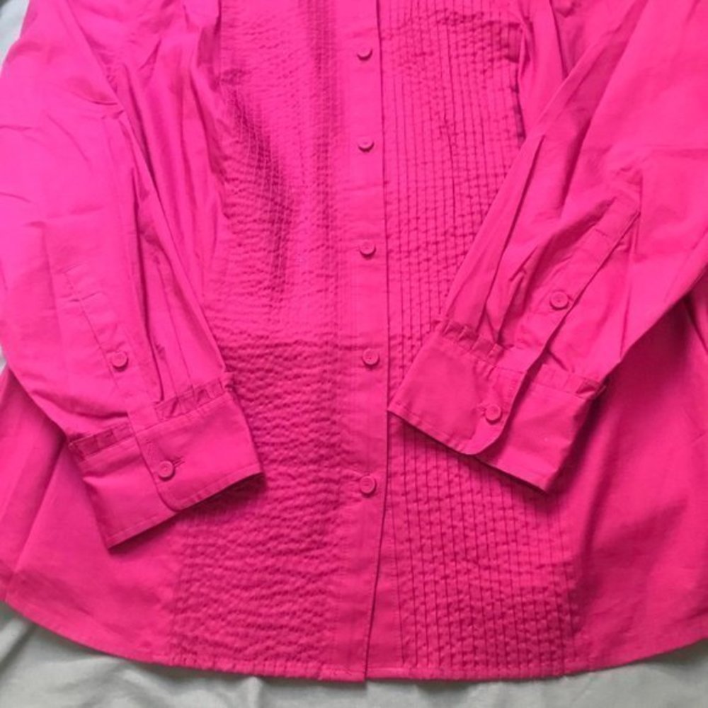 Talbots Pink Ruffle Tuxedo Style Button Up - image 4